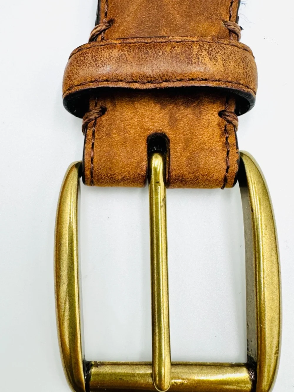 Roundtree & Yorke Leather Belt Mens 54 Oiled Chamois Cowhide Brass Big and Tall